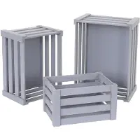 MCW Set van 3 houten kisten -C56, wijnkist, decoratieve kist, opbergkist, fruitkist, shabby look vintage ~ grijs, shabby