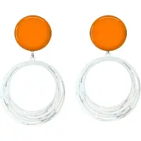 Charme Bijoux Clip oorbellen -Oranje -wit filigraan- lang- geen gaatje-