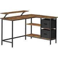 Vasagle L vormig bureau met lades en verstelbare plank, Vintabruin + zwart