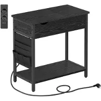 Vasagle Bijzettafel met stopcontacten en stoffen organizer, Zwart + houtnerf