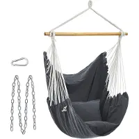 Songmics Hangstoel met 2 kussens en metalen ketting, Donkergrijs