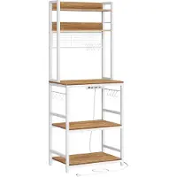Vasagle Keukenplank met stopcontacten en roosterplaat, Walnoot bruin + wit / 40 x 60 x 170 cm