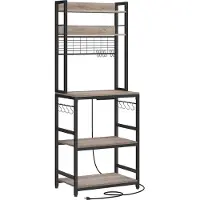 Vasagle Keukenplank met stopcontacten en roosterplaat, Grijs + Zwart / 40 x 60 x 170 cm