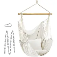 Songmics Hangstoel met 2 kussens en metalen ketting, beige