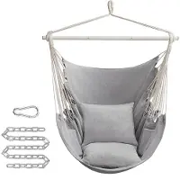 Songmics Hangstoel met 2 kussens en metalen ketting, Duif grijs