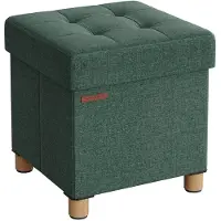 Songmics Kruk met deksel en opbergruimte, Vintage groen / 38 x 38 x 40 cm