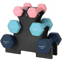 Songmics Halterset met halterstandaard, Roze + Aquamarijn + Blauw