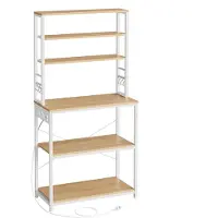 Vasagle Keukenrek met stopcontacten voor magnetron en apparaten, Eikengoud-Wolkachtig wit / 80B cm