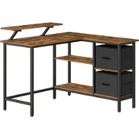 Vasagle L vormig bureau met lades en verstelbare plank, Vintagebruin
