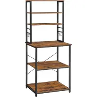Songmics Keukenplank met planken en haken, vintage bruin-zwart