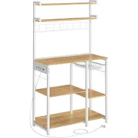 Vasagle Staande plank met stopcontacten en mand, Gouden Eik + Wolkenwit