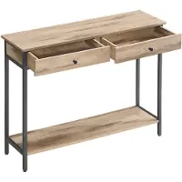 Vasagle Consoletafel met 2 lades en stalen frame, Camel bruin + zwarte inkt