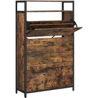 Vasagle Schoenenkantelaar met 3 compartimenten, Vintagebruin + zwart / 80 X 30 X 130 cm