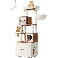 Feandrea Krabpaal, kattenboom met kattenbakkast, Vintage honingbruin + Wit