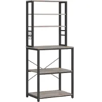 Vasagle Keukenplank met planken en haken, Grijs + Zwart
