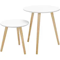 Songmics Set van 2 Scandinavische salontafels, Wit+natuurlijk
