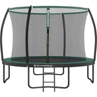 Songmics ronde tuintrampoline met veiligheidsnet, Zwart + Donkergroen / Ø 305 cm