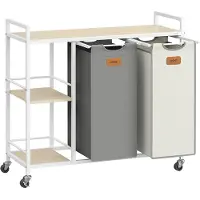 Vasagle Wasmand – 2 compartimenten – Naturel beige/Duifgrijs/Crèmewit