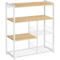 Vasagle Keukenplank met haken en planken, Licht walnootbruin + wit