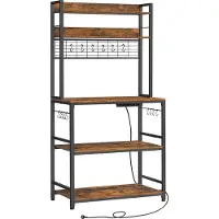 Vasagle Keukenrek met rooster en stopcontacten, Vintagebruin + zwart / 40 x 80 x 170 cm