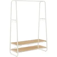 Vasagle Kledingrek met 2 planken en 6 haken, Eiken + crèmewit / 100B cm