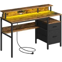 Vasagle Gamingbureau met stoffen laden en displaystandaard, Vintage Bruin / 140 x 60 cm