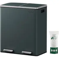 Songmics Afvalscheidingsprullenbak - 60L Duo Vakken, Stijlvol & Praktisch, met Pedaalbediening, Rook grijs / 60L