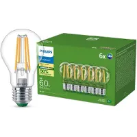 Philips ultra-efficiënte heldere ledlamp - 60 W - E27-fitting - warmwit; 2700 K - ultra-efficiënt: energielabel A - verpakking van 6