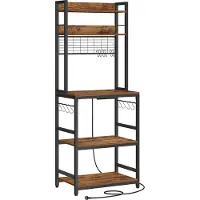 Vasagle Keukenplank met stopcontacten en roosterplaat, Vintagebruin + zwart / 40 x 60 x 170 cm