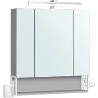 Vasagle Badkamermeubel met stopcontacten en 3 deuren wolkwit, Wolkenwit + duifgrijs