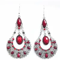 Charme Bijoux Lange oorbellen- Tibetaans look- Bordeaux-