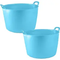 PlasticForte Flexibele kuip of emmer - 2x - blauw - 75 liter - stevig kunststof - 58 x 55 cm - Afvalbak - Wasmand - Opbergmand - Extra groot