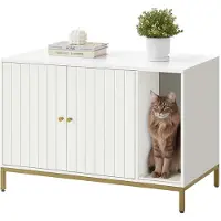 Feandrea Kast voor kattenbak, Wit + Goud / 90 x 48 x 61,5 cm