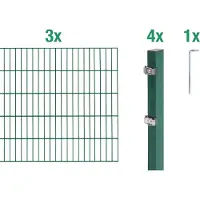 Alberts 653866 dubbelstaafmat hekwerk als 8-delige complete hekwerkset, groen, hoogte 140 cm, lengte 6 m