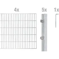 Alberts 654108 dubbelstaafmat hekwerk als 10-delige complete hekwerkset, thermisch verzinkt, hoogte 80 cm, lengte 8 m