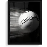 PosterMonkey Poster in lijst - Fotolijst 30x40 cm - Posters - Honkbal - Wit - Vliegt - Posterlijst zwart - Decoratie - Wanddecoratie woonkamer - Muurdecoratie slaapkamer