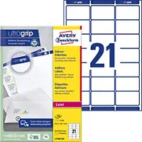 Avery Zweckform AVERY ultragrip Adresetiketten L7160-250 Permanent klevend A4 Wit 63,5 x 38,1 mm 250 Vellen à 21 Etiketten