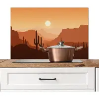 KitchenYeah Spatscherm keuken 90x60 cm - Kookplaat achterwand Landschap - Woestijn - Cactussen - Zon - Muurbeschermer - Spatwand fornuis - Hoogwaardig aluminium