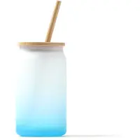Roly 6 stuks tumbler met kleurverloop in borosilicaatglas blauw, 350 ml, bamboe deksel en rietje Merk Stamina model Dalby