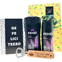 Axe Cadeauset Excite Feest Flesopener - Showergel 250 ml Excite - Deo Spray 150 ml Excite - Bieropener Tijd Voor Een Feestje - Liv 'n Taste Chocoladewens Gefeliciteerd