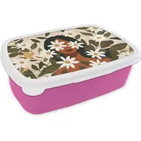 MuchoWow Broodtrommel Roze - Lunchbox Illustratie - Vrouw - Madeliefjes - Wit - Brooddoos 18x12x6 cm - Brood lunch box - Broodtrommels voor kinderen en volwassenen