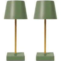 Home Deco Factory LED tafellamp - 2x - kunststof - portable/draadloos - groen - touch - 26 cm - binnen