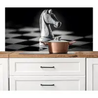 KitchenYeah Spatscherm keuken 120x60 cm - Kookplaat achterwand Paard - Hout - Schaalbord - Zwart - Muurbeschermer - Spatwand fornuis - Hoogwaardig aluminium