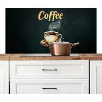 KitchenYeah Spatscherm keuken 120x60 cm - Kookplaat achterwand Koffie - Schotel - Koffiebonen - Retro - Muurbeschermer - Spatwand fornuis - Hoogwaardig aluminium