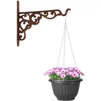 PlasticForte Hangpot + Muurhaak Rimini - antraciet - D20 cm - kunststof - metaal - tuinaccessoires