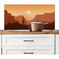 KitchenYeah Spatscherm keuken 100x50 cm - Kookplaat achterwand Landschap - Woestijn - Cactussen - Zon - Muurbeschermer - Spatwand fornuis - Hoogwaardig aluminium