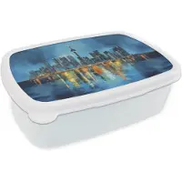 MuchoWow Broodtrommel Wit - Lunchbox Skyline Toronto - Water - Stadslichten - Toren - Brooddoos 18x12x6 cm - Brood lunch box - Broodtrommels voor kinderen en volwassenen