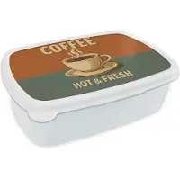 MuchoWow Broodtrommel Wit - Lunchbox Koffie - Kop - Vintage - Quote - Brooddoos 18x12x6 cm - Brood lunch box - Broodtrommels voor kinderen en volwassenen