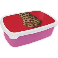 MuchoWow Broodtrommel Roze - Lunchbox Poot - Luipaard - Ketting - Edelstenen - Brooddoos 18x12x6 cm - Brood lunch box - Broodtrommels voor kinderen en volwassenen