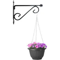 PlasticForte Hanging pot + wall hook Lucca - anthracite - D25 cm - plastic - metal - garden accessories
